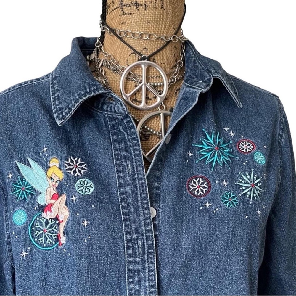 Tinkerbell Disney Embroidered VTG Jean Shirt size L